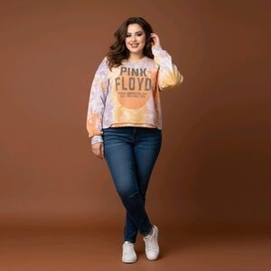 Periscope Pink Floyd Women's L Cropped Tie-Dye Pompeii '71 Sweatshirt